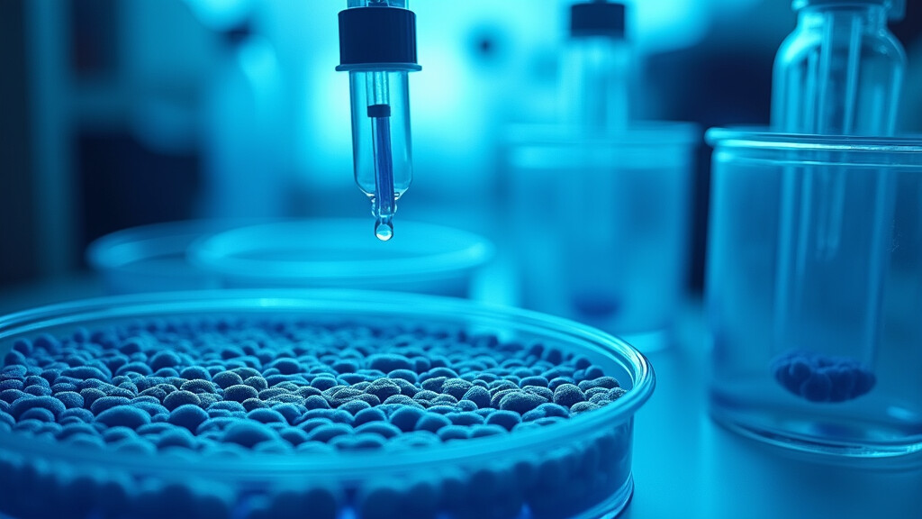 Microscopic image of stem cells on a blue background