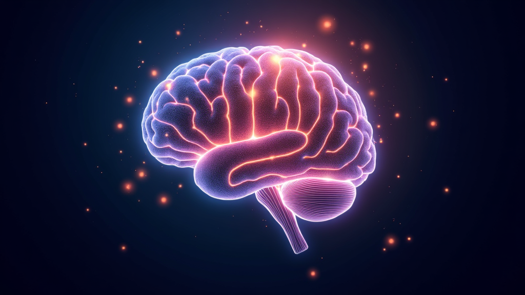 Abstract of brain and neurotransmitters with glowing connections representing arousal and mood.